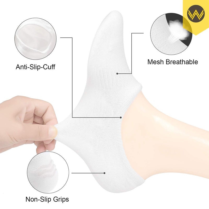 WANDER No Show Socks 10 Pack Cotton Non Slip Low Cut Invisible Loafer Socks Men&Women Boat Liner(5White+5Grey, Sock Size:6-8) - Image 3